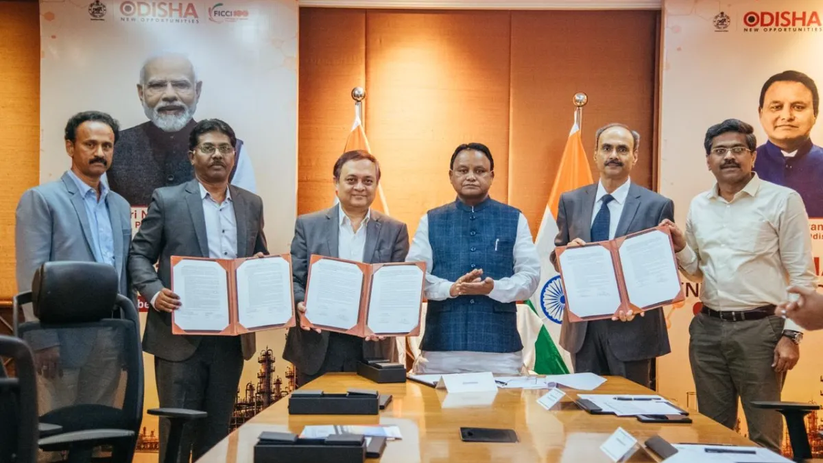 Officials representing NLC India Limited and IPICOL at the October 2026 MoU signing ceremony in Mumbai for major industrial projects in Odisha.